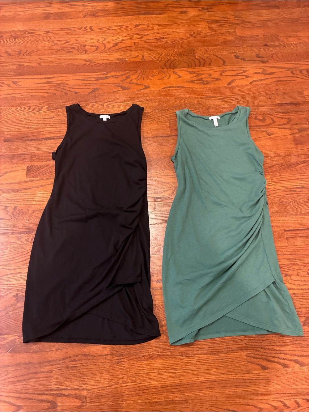 Set of two Leith Sleeveless Ruching Wrap Sheath Dress - Black / Green Large